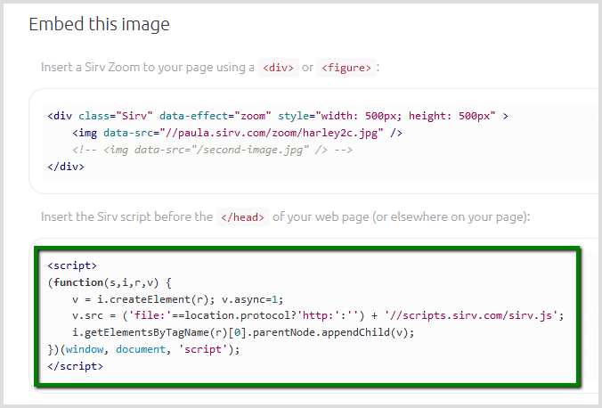 Copy Sirv Zoom script code Copy Sirv Zoom script code