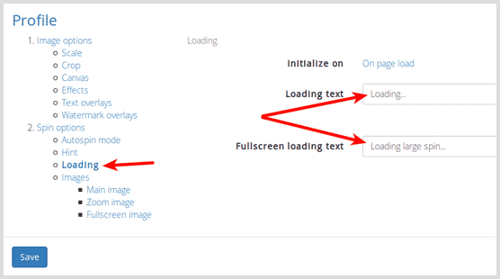 Screenshot of loading message settings