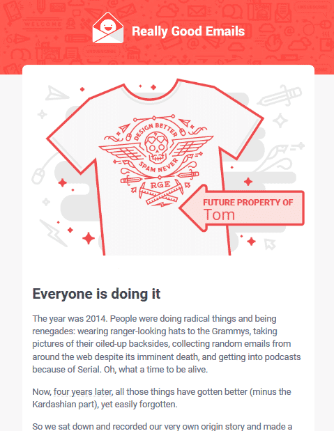 Really Good Emails Newsletter image personalization email example