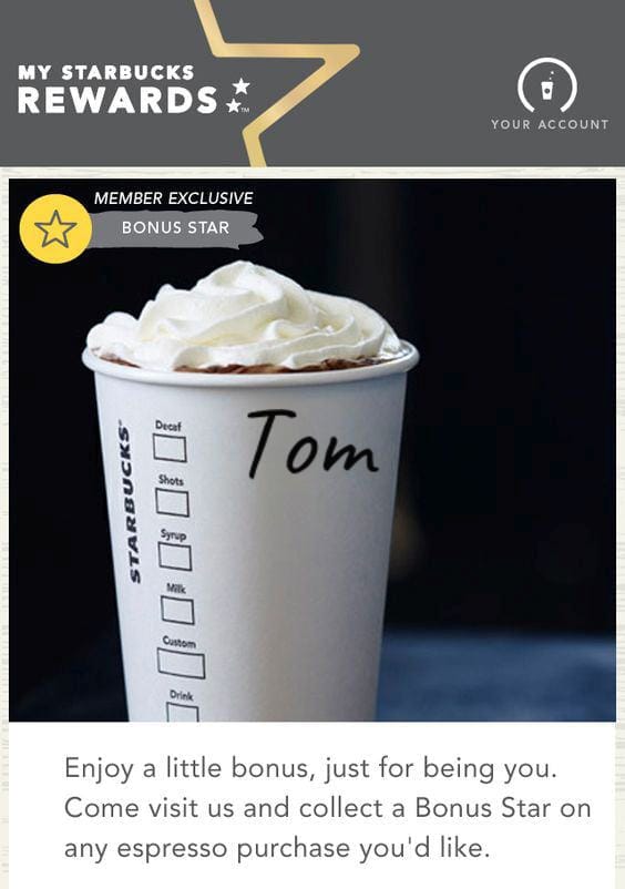 Starbucks image personalization email example