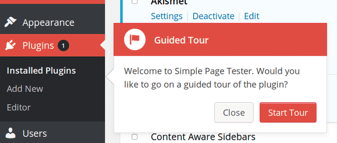 WordPress plugin tour - Welcome screenshot