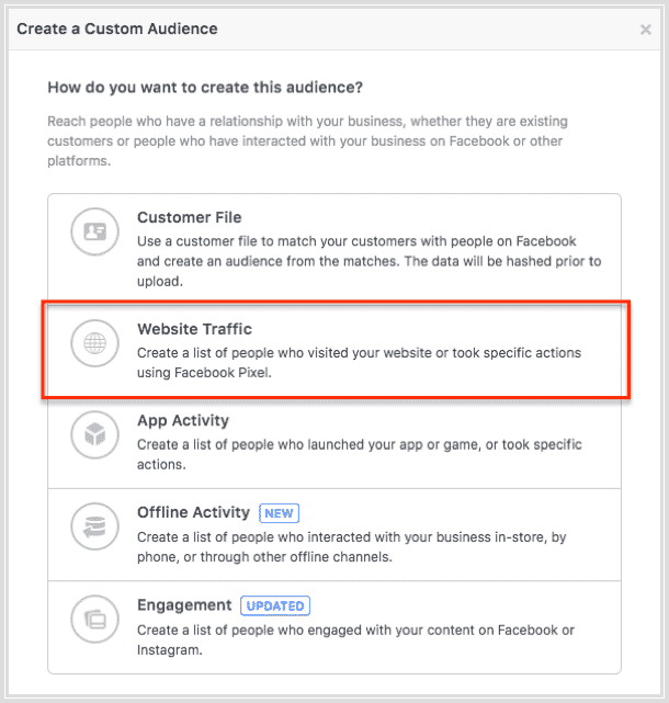 set up a custom audience in Facebook