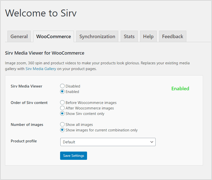 Sirv WooCommerce settings
