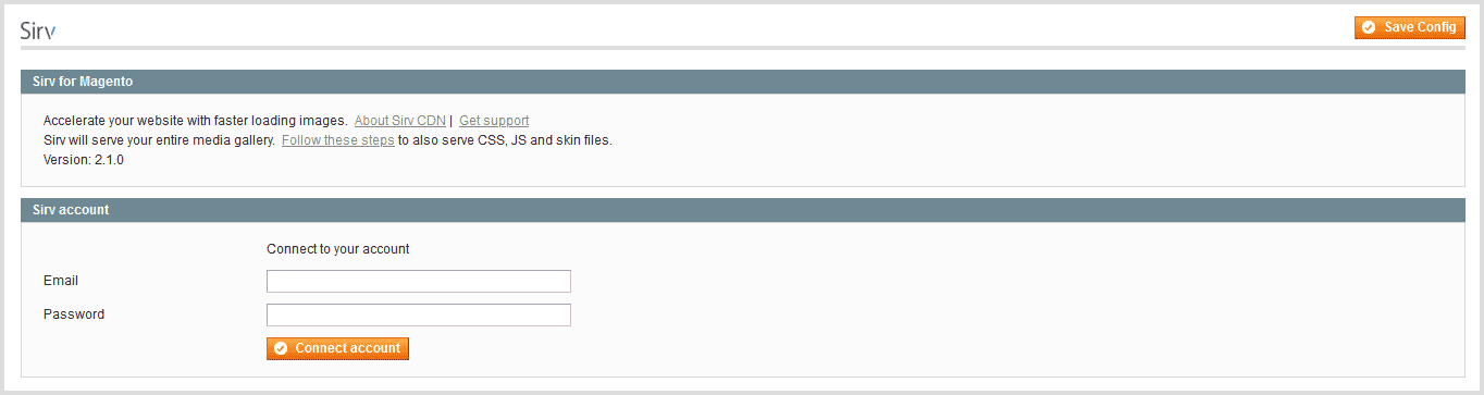 Sirv login in Magento 1