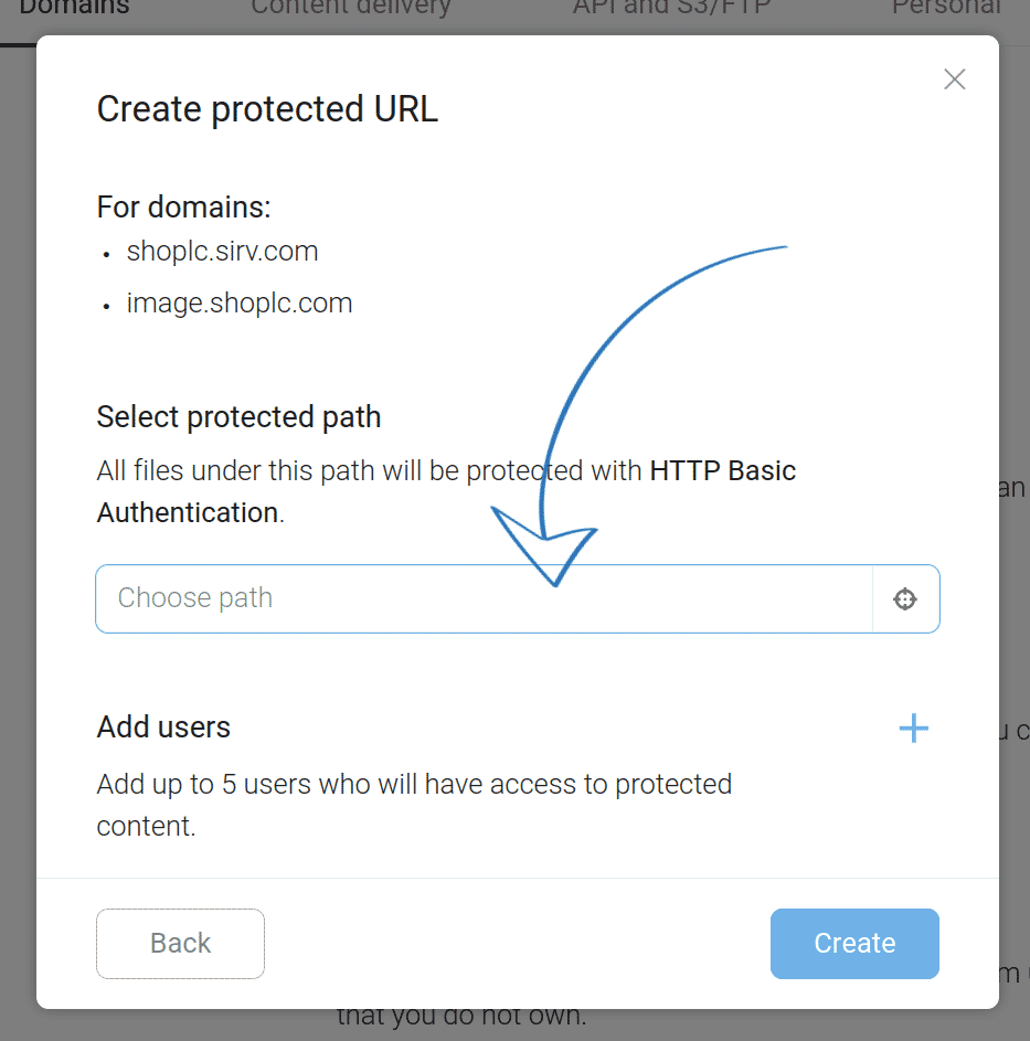 Choose the folder to be protected with HTTP auth