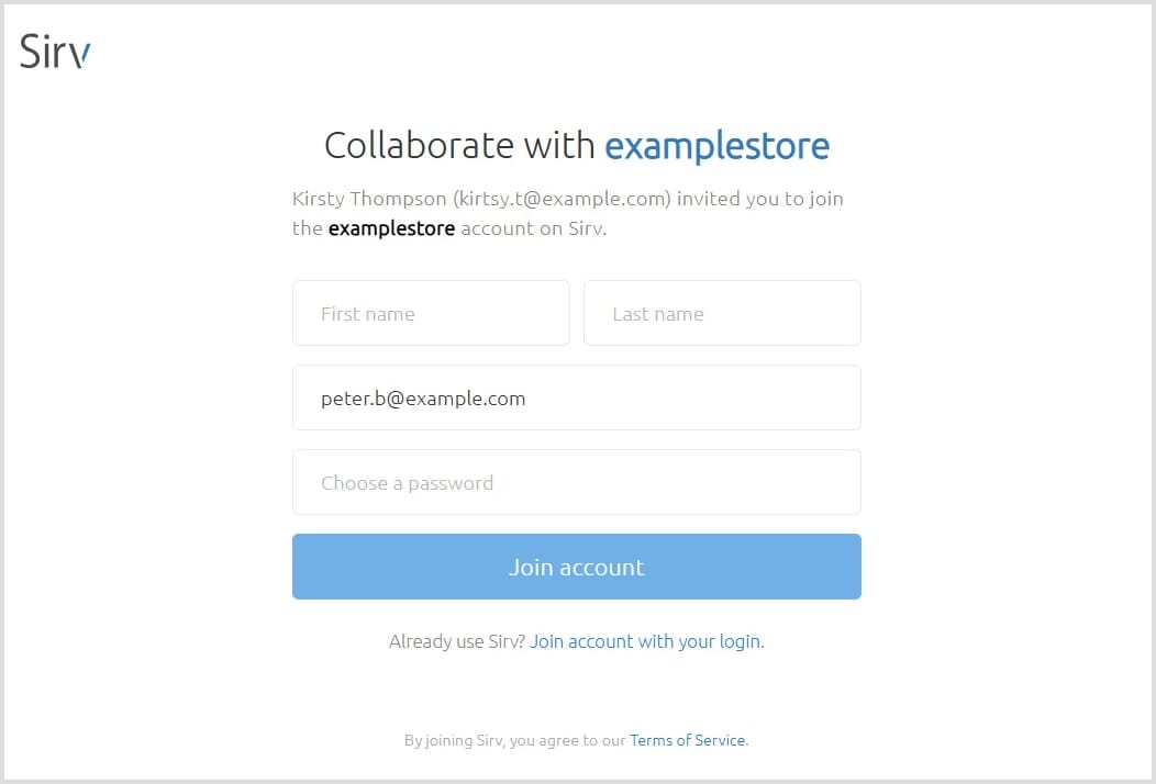 Screenshot of the collaborate with account form