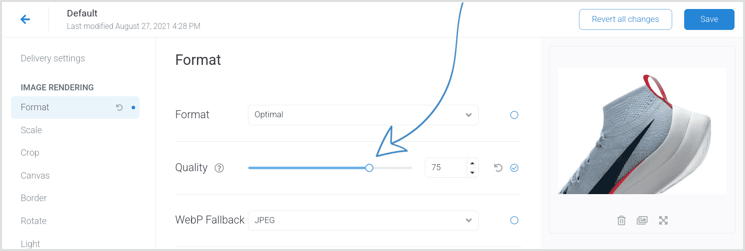 Change your default website image quality