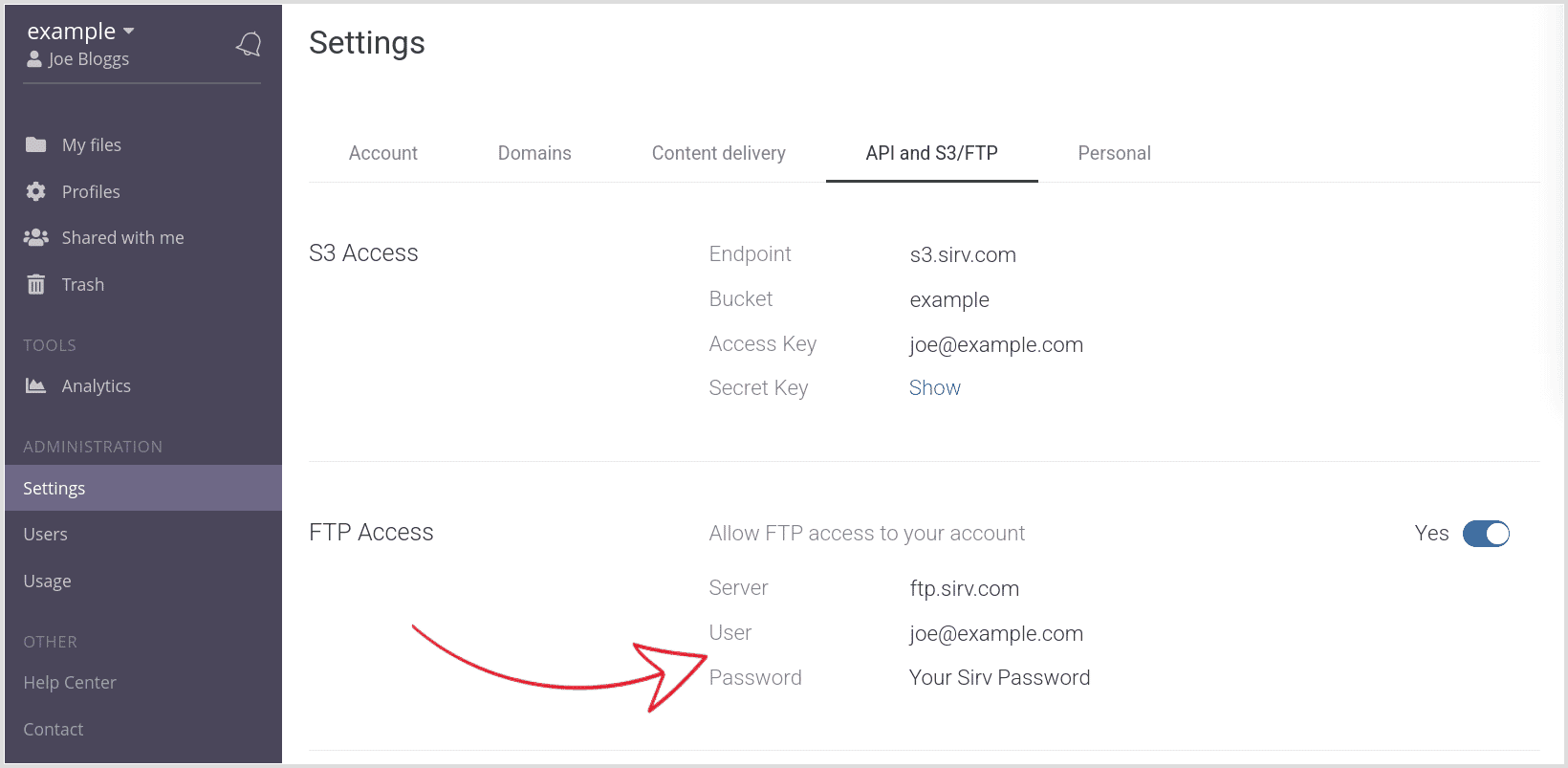 FTP login details for your Sirv account