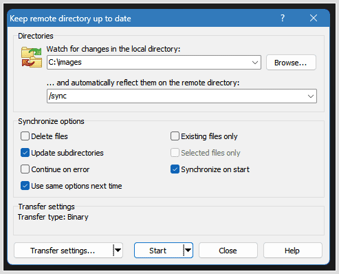 Keep remote directory up to date - screenshot of window