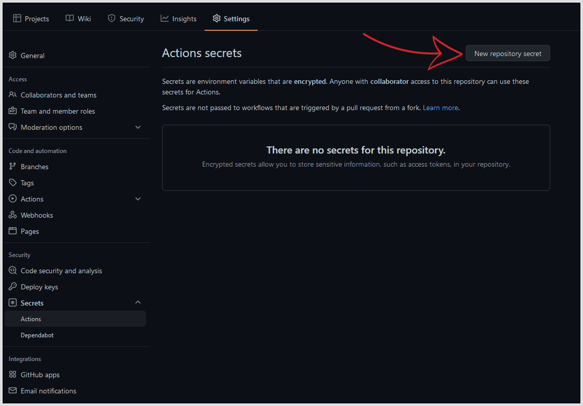 add secrets in github