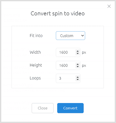 Screenshot of converting spin to video menu