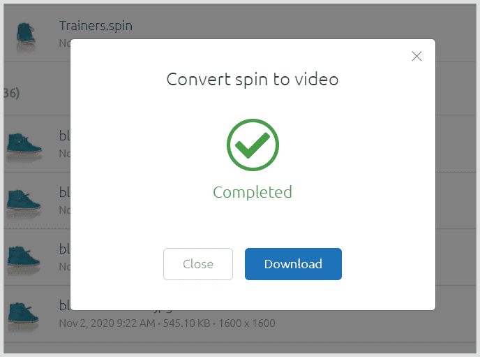 Screenshot of converting spin to video ready to download