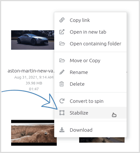 Choose stabilize video from context menu