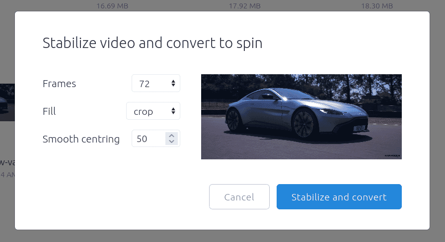 Stabilize video when converting to spin