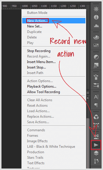 Choose new action in Photoshop