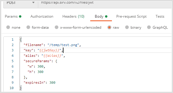 Enter raw data in Postman Body tab