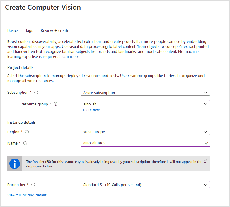 Computer Vision instance