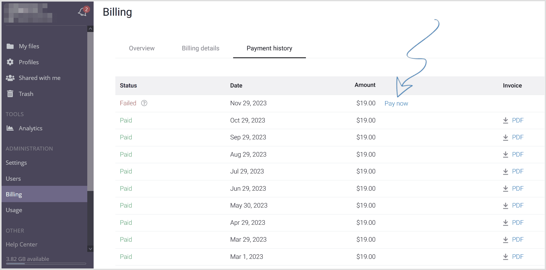 Click Pay now link to charge card immediately