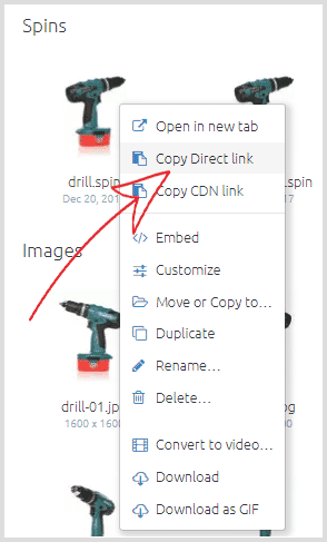 Embed 360 spin in Facebook - step 1
