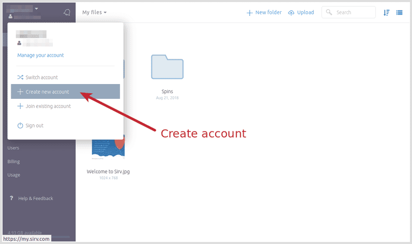 Create account from an existing Sirv account