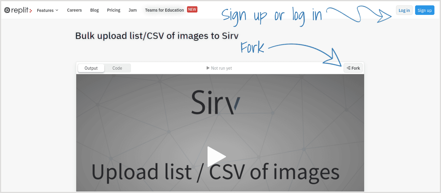 Fork the CSV repl created by Sirv