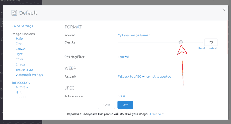 Reduce image quality, slider