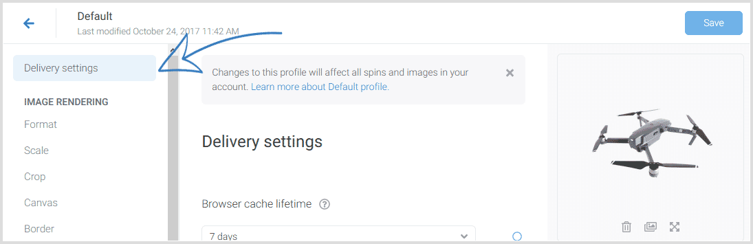 Click to edit Delivery Settings