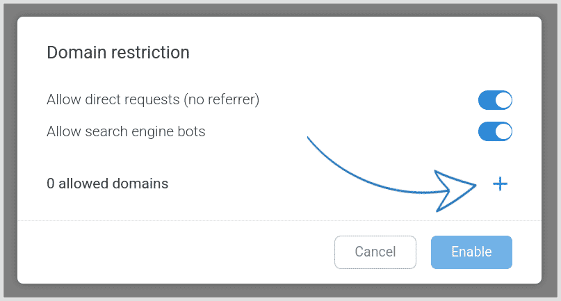 Add a domain in Sirv domain restriction