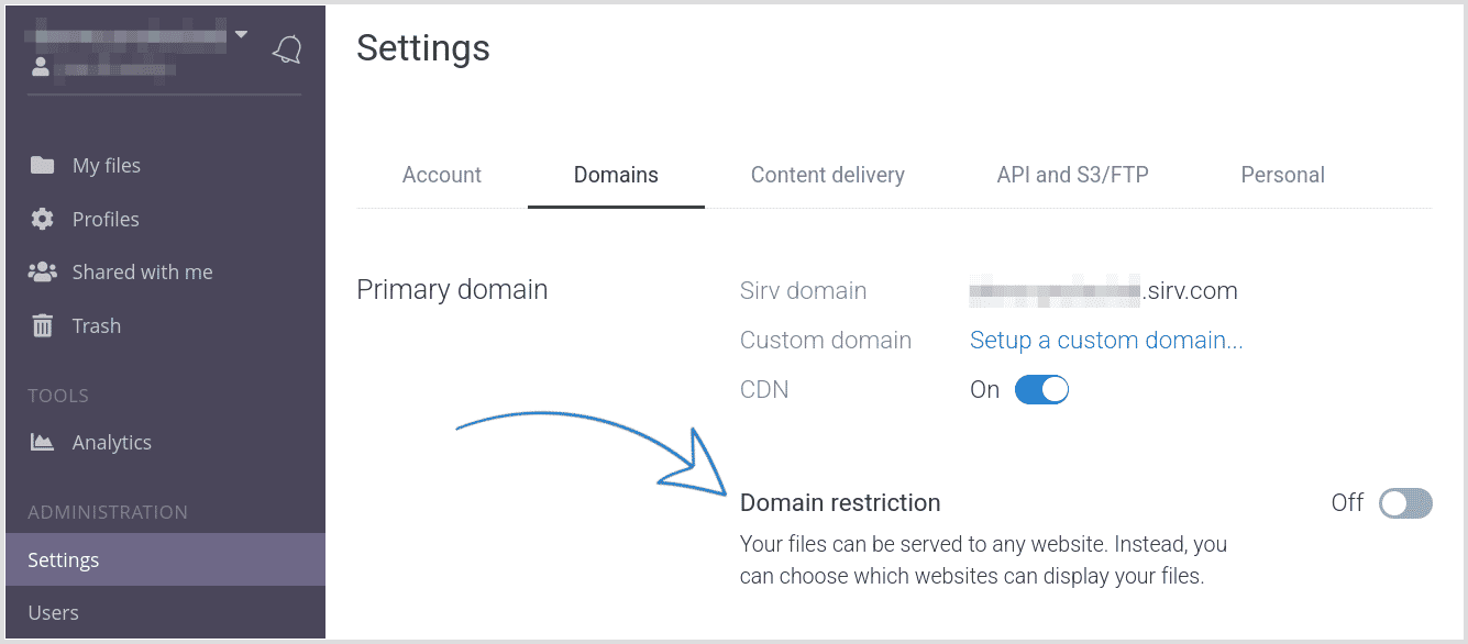 Domain restriction screenshot