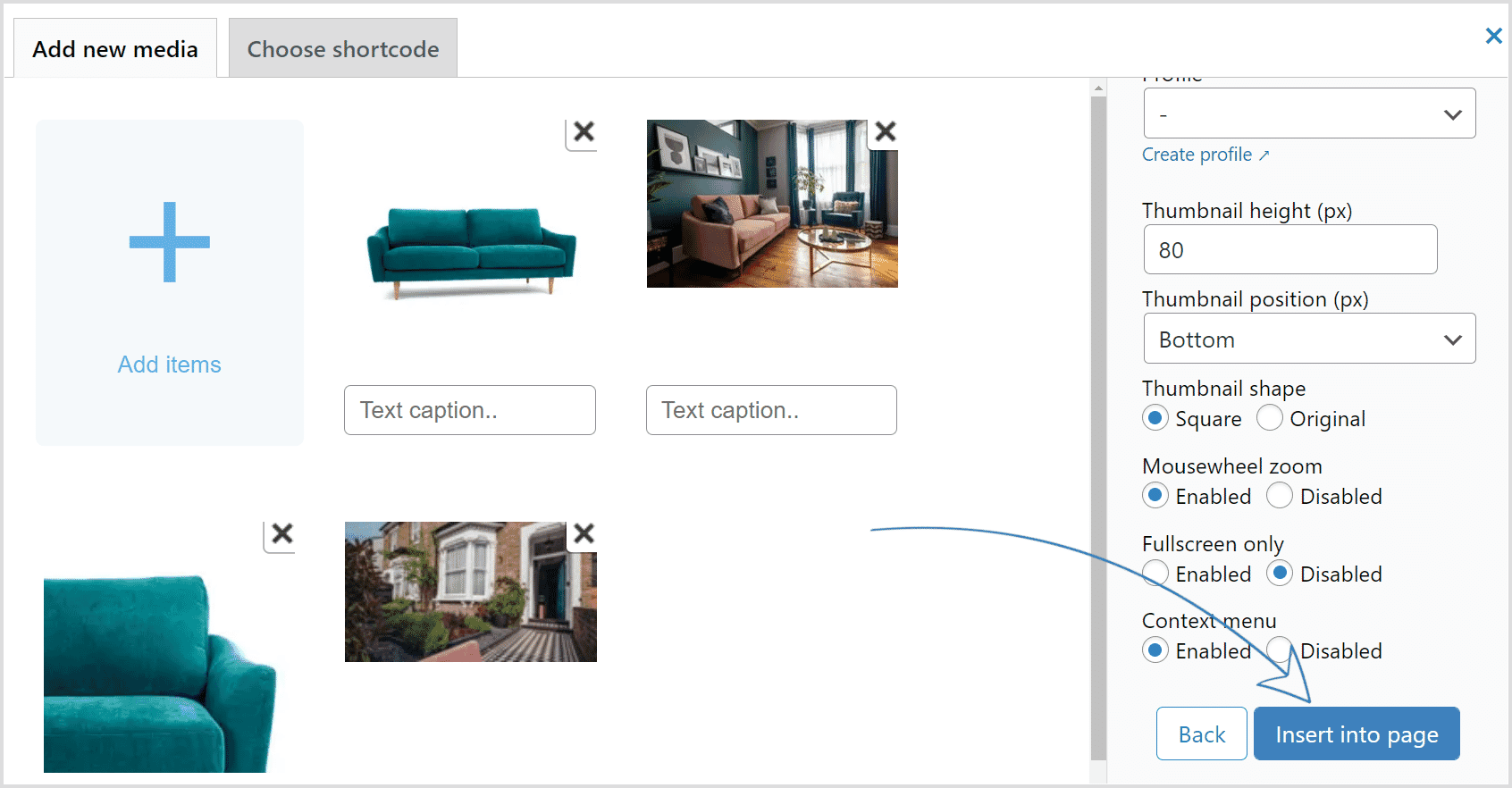 Click Insert into page button