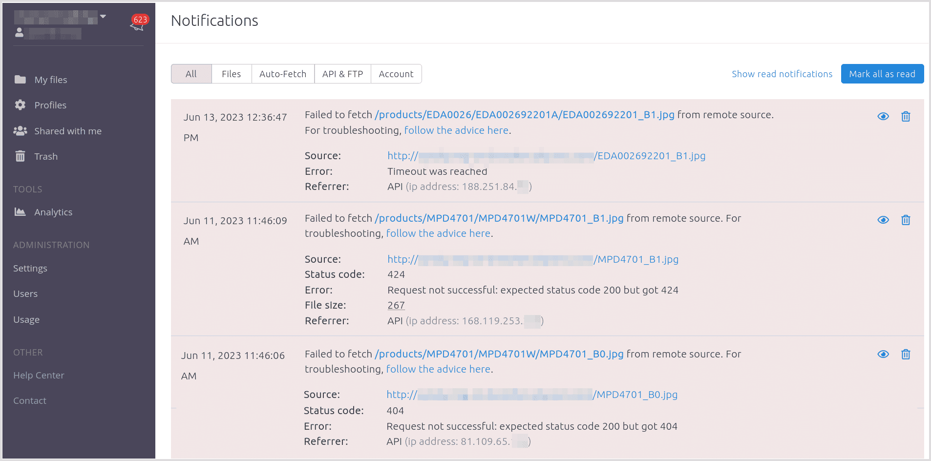 Fetch image by URL with API - error notifications