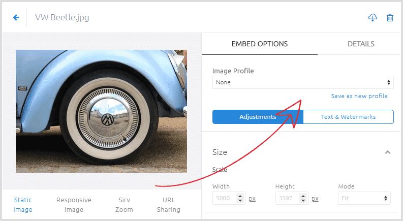 Screenshot of image customizer