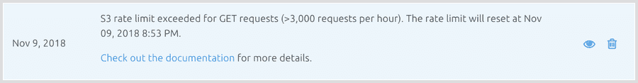 Notification to show hourly S3 rate limit has been reached