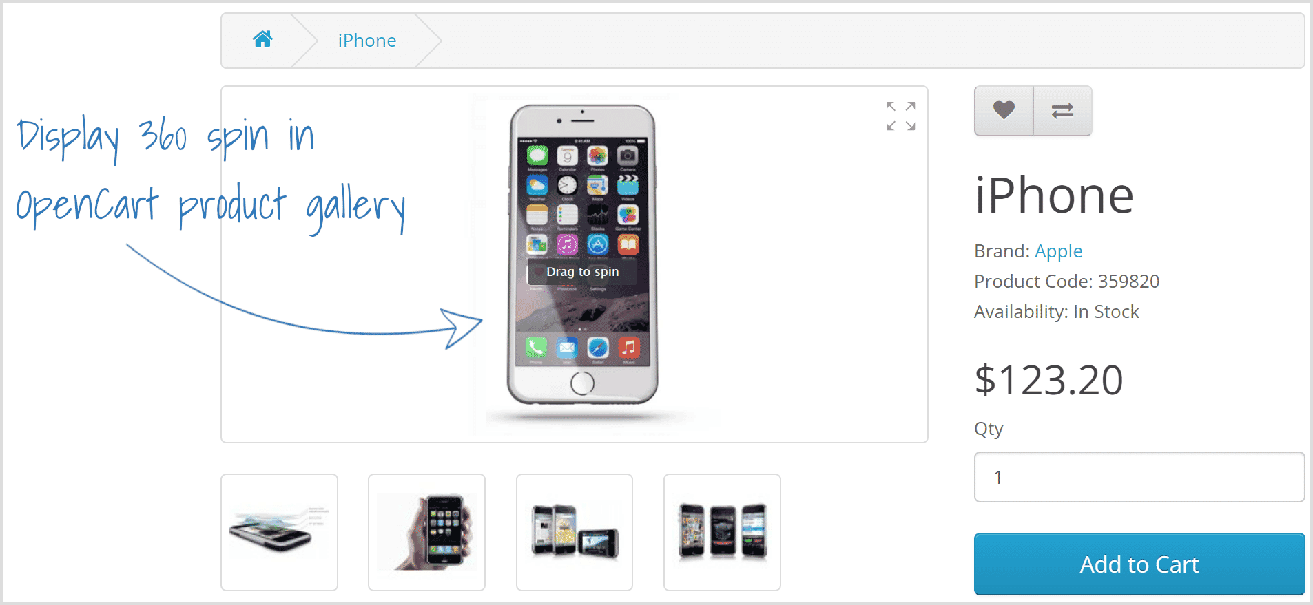 360 spin displays as part of your OpenCart product gallery