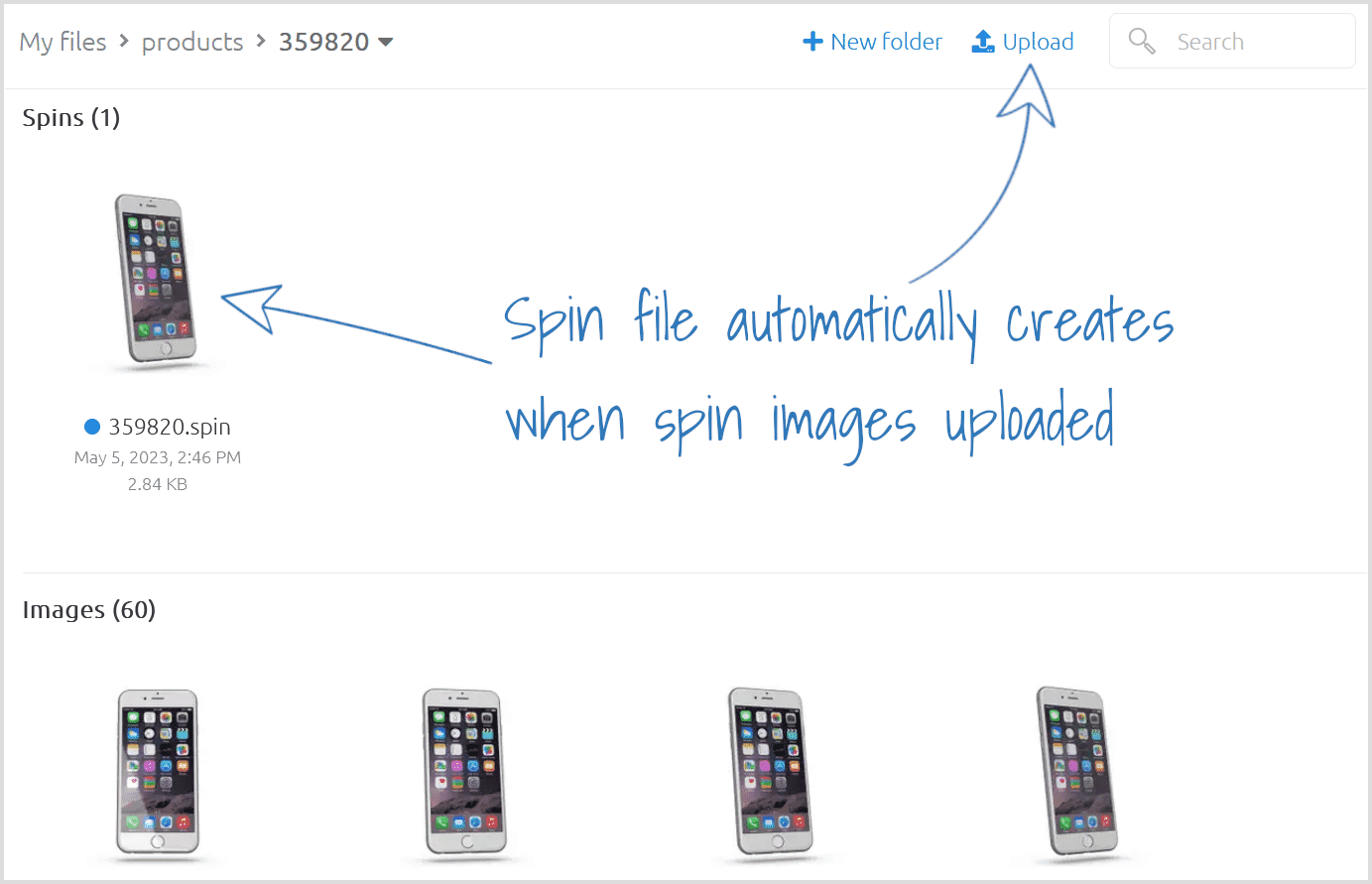 Upload spin images to new Product SKU folder
