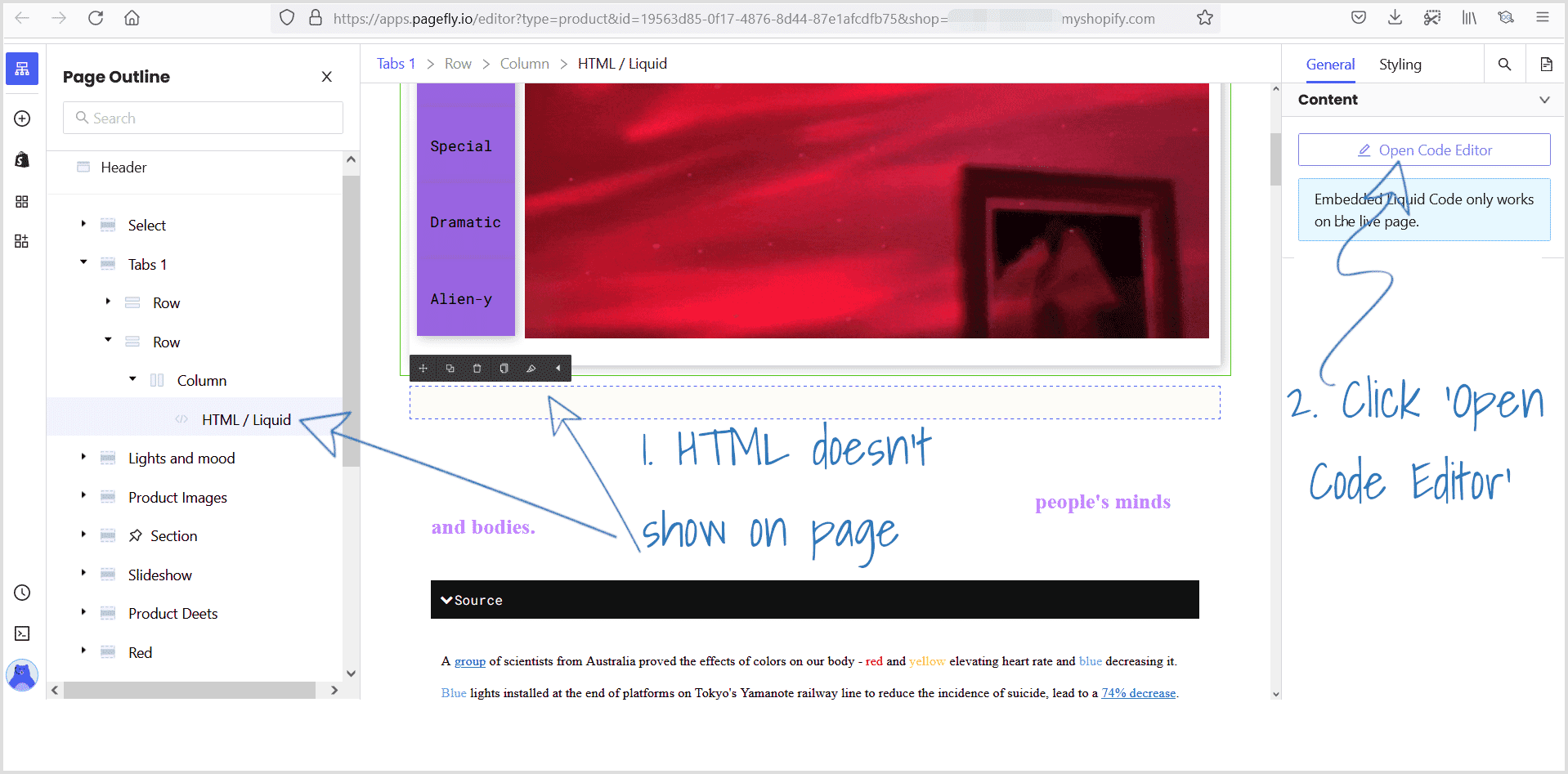 Open code editor