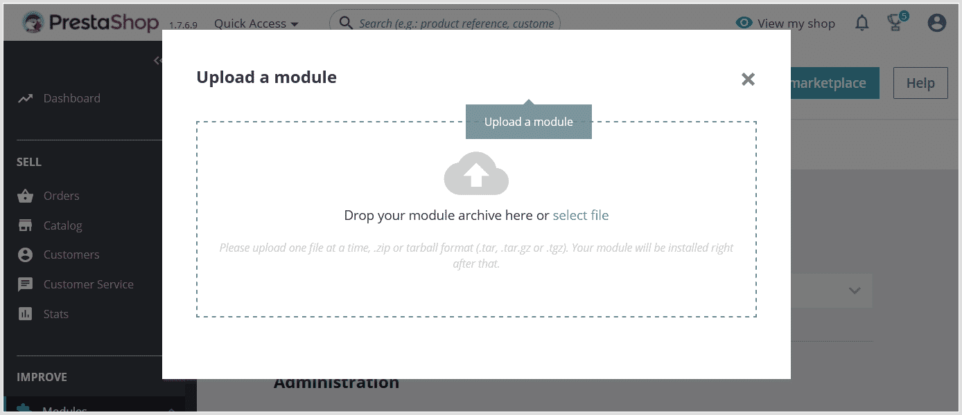 Upload the PrestaShop CDN module zip file