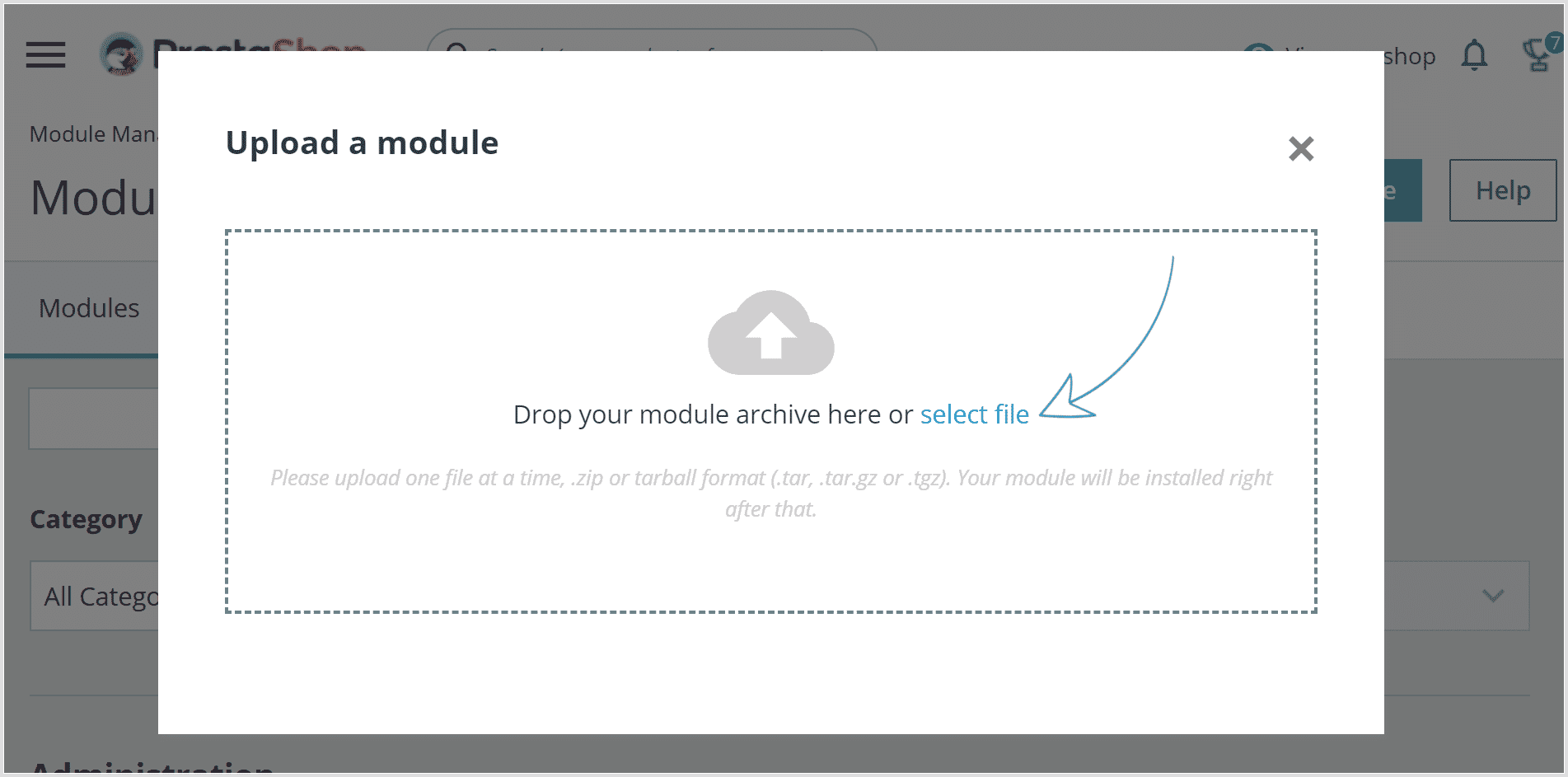 Upload the PrestaShop CDN module zip file