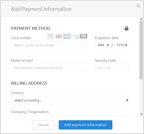 Screenshot: enter your card details