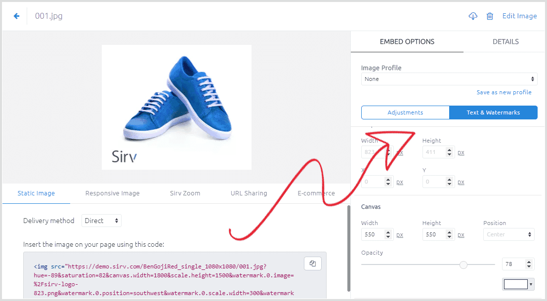Sirv image customizer screenshot