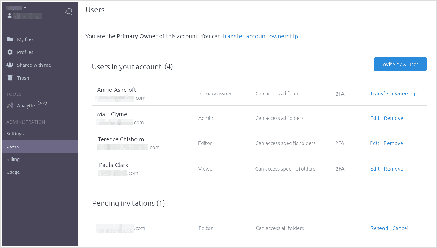 Screenshot of users with 7 different roles
