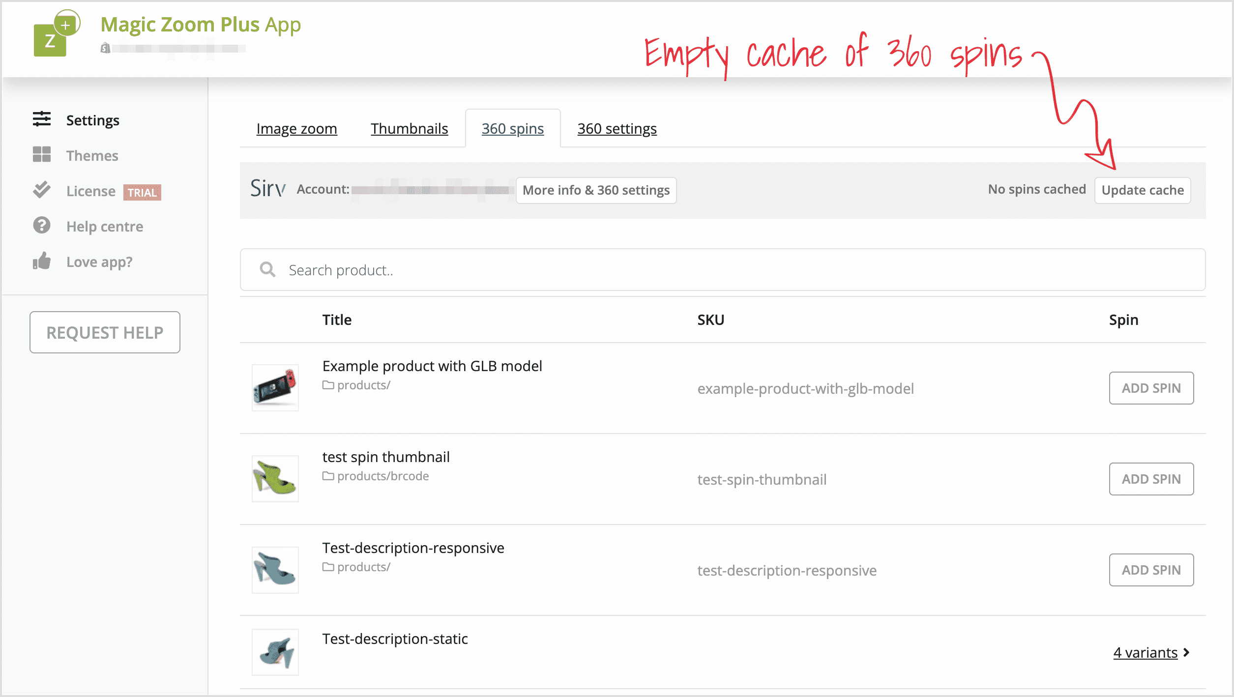 Clear the cache of old 360 spins