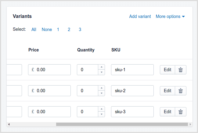Shopify SKU for product with variants