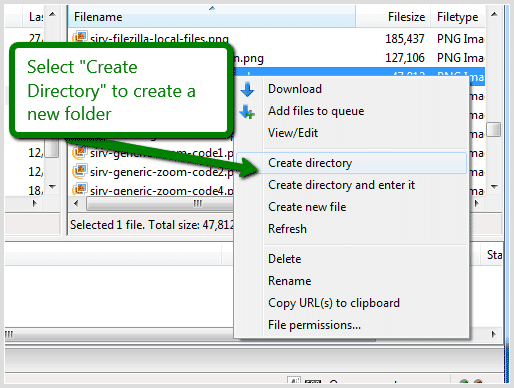 Create new folder FileZilla