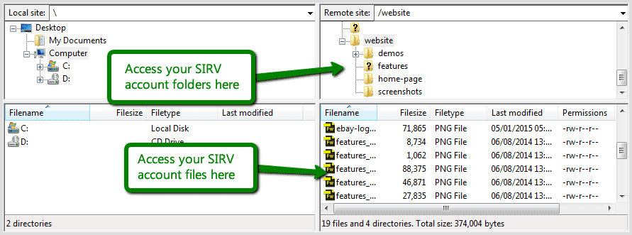 FileZilla sirv directory