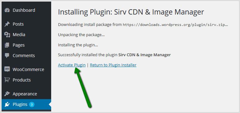 Activate Sirv plugin in WordPress