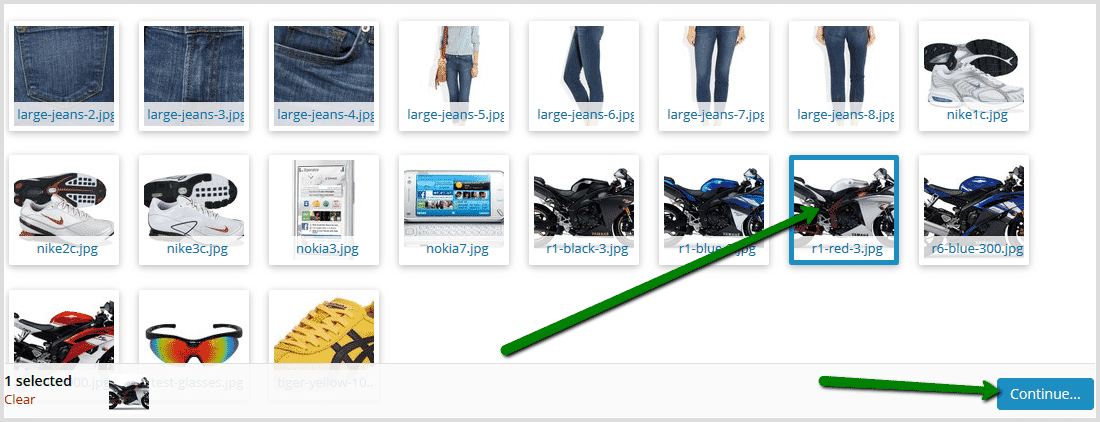 Select image from Sirv Library