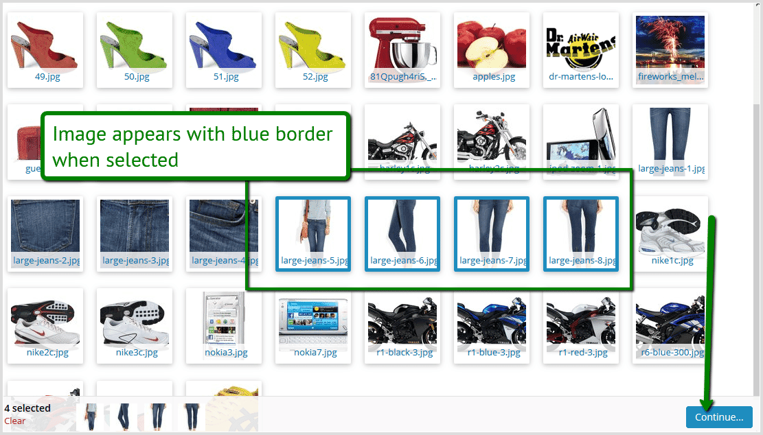 Select responsive images in Sirv Library