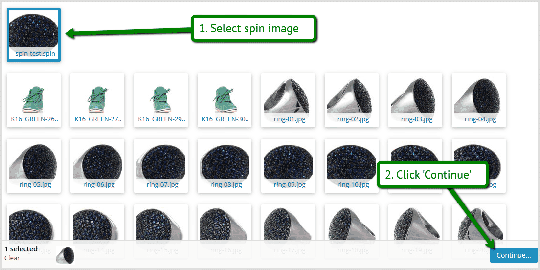 Select spin image in Sirv Library