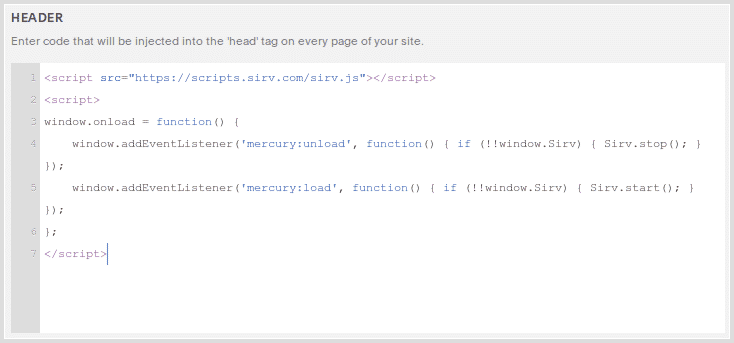 Screnshot: Squarespace code injection